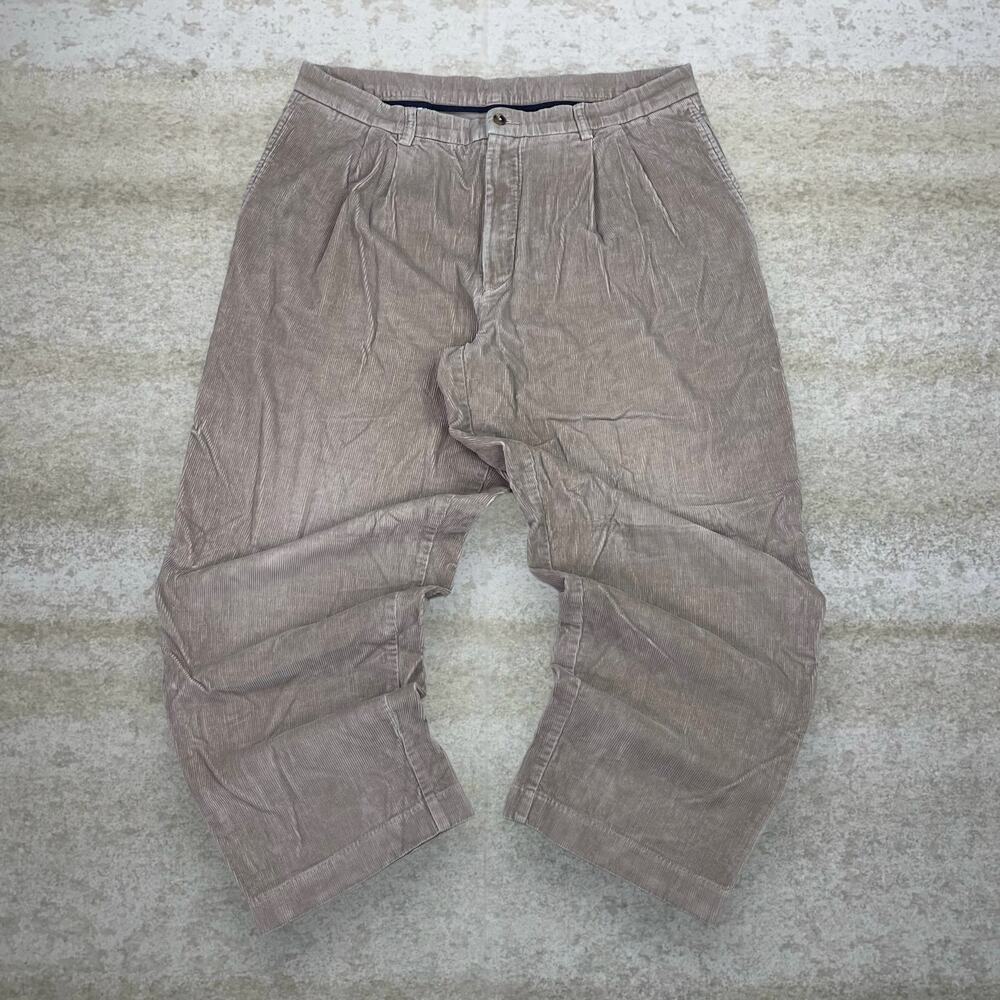 Vintage Y2K Corduroy Pants 38x30 Baggy Wide Leg Fit Tan Pleated Front - Picture 2 of 4